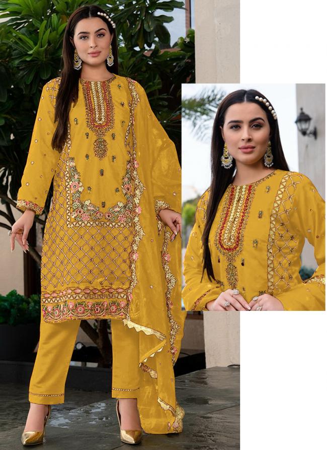 Faux Georgette  Yellow Festival Wear Embroidery Sequence Work With Zarkan Pakistani Suit